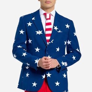 OppoSuits Blue White Star Patriotic American Holiday Prom Blazer Suit Jacket NEW